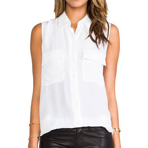 Equipment Femme Signature Sleeveless Button Front Silk Blouse Bright White Small